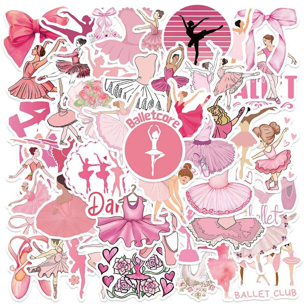 50pcs Cute Cartoon Pink Ballet Girls Dancer Stickers For Laptop Water Bottle Luggage Notebook Phone Waterproof Vinyl Decals