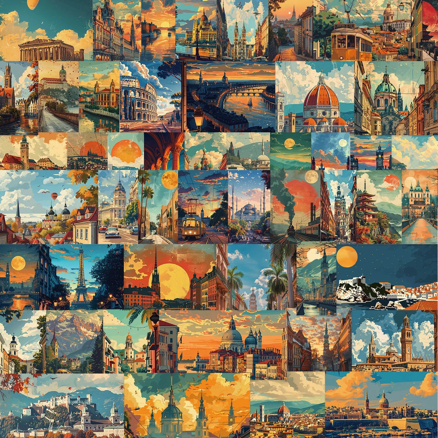 50PCS Retro Landscape Stickers Waterproof for Phone Guitar Laptop Notebook Suitcase Cup