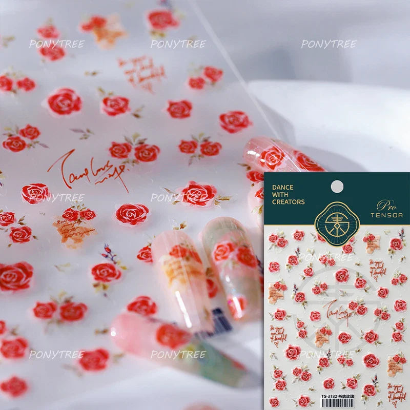 Chinese Peony Rose Nail Art Stickers Decals