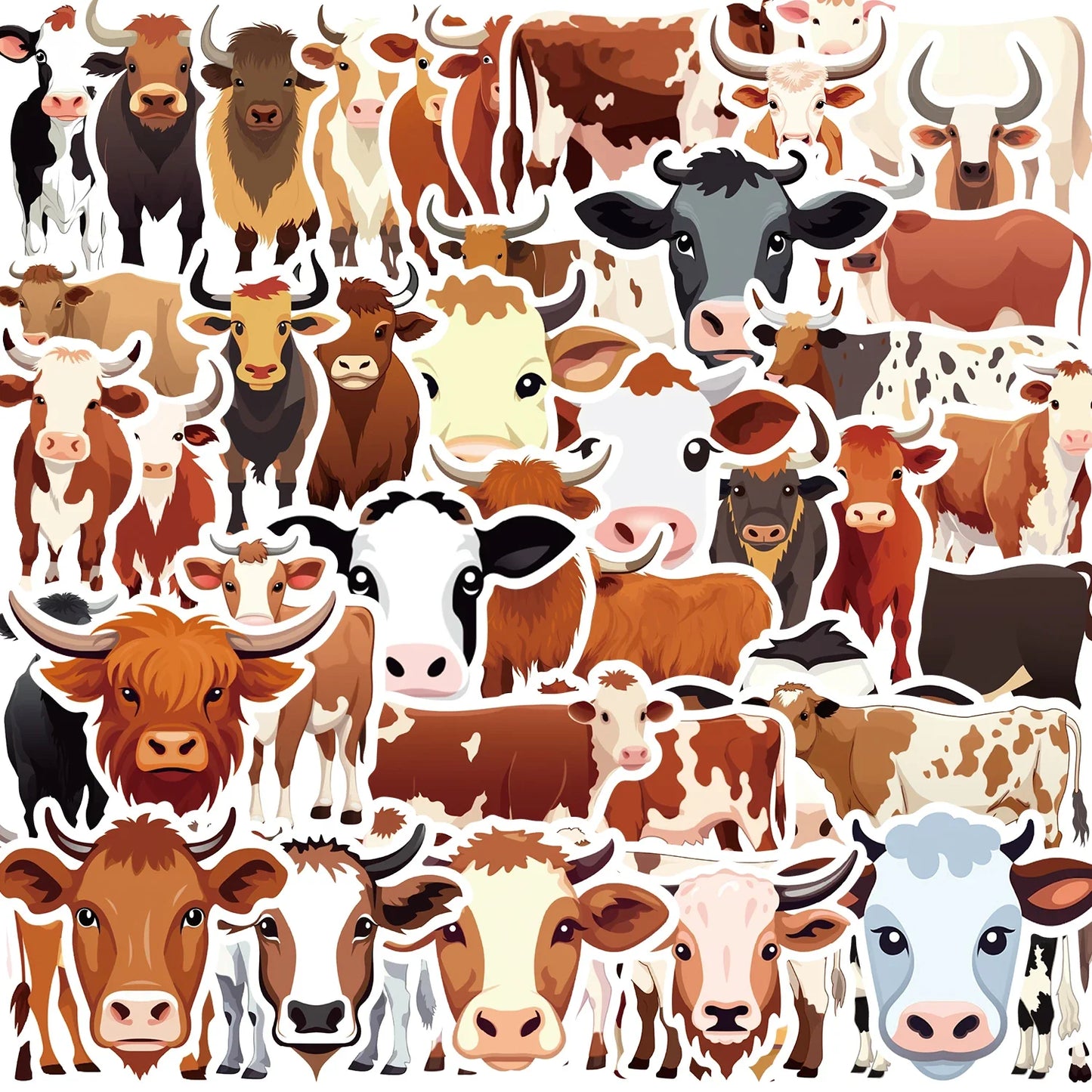 50PCS Cute Cow Stickers for Kids Scrapbooking & DIY