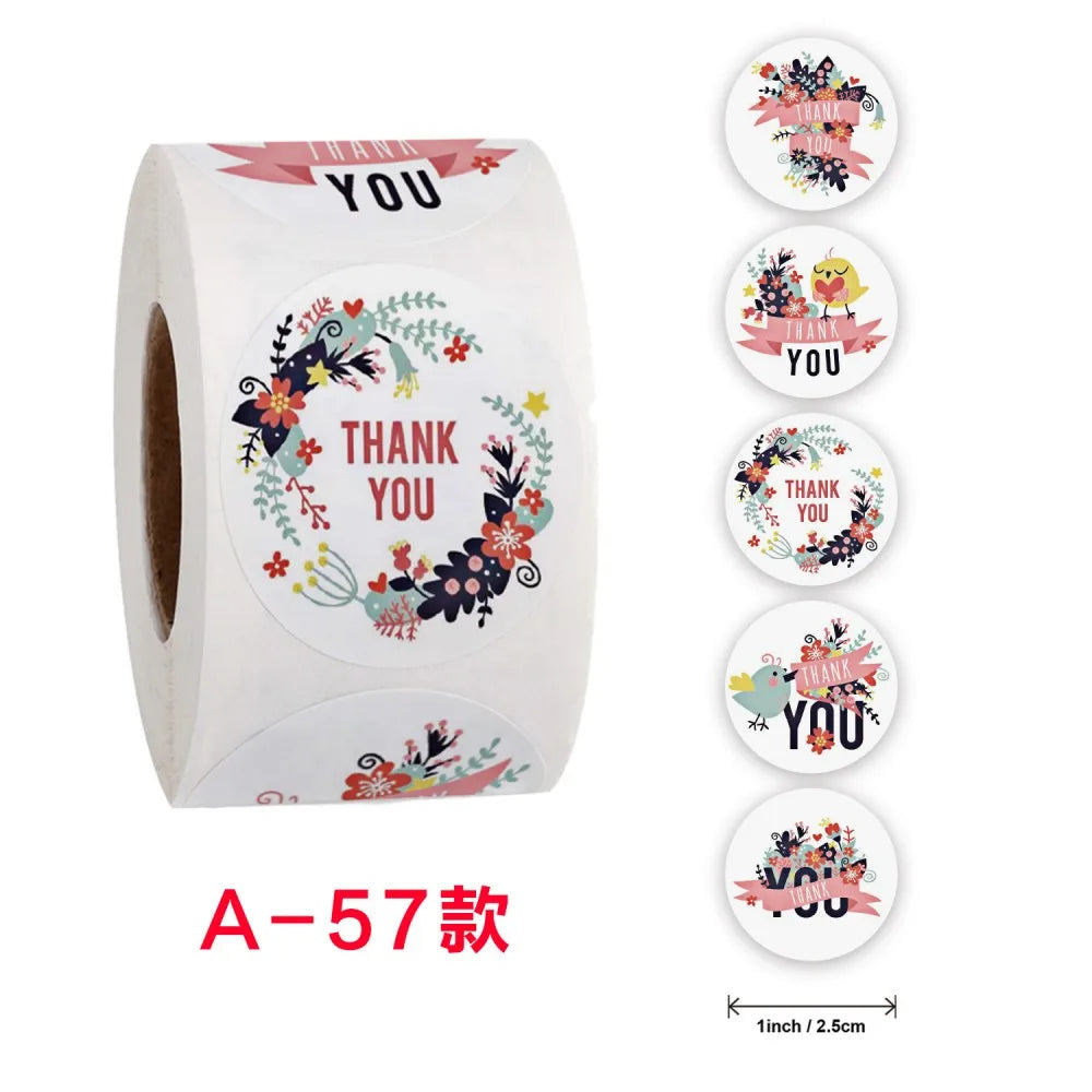 50-500pcs Labels Roll Flower Thank You Stickers 1inch Adhesive Labels Stickers for Gift Decoration Stationery Wrapping Supplies