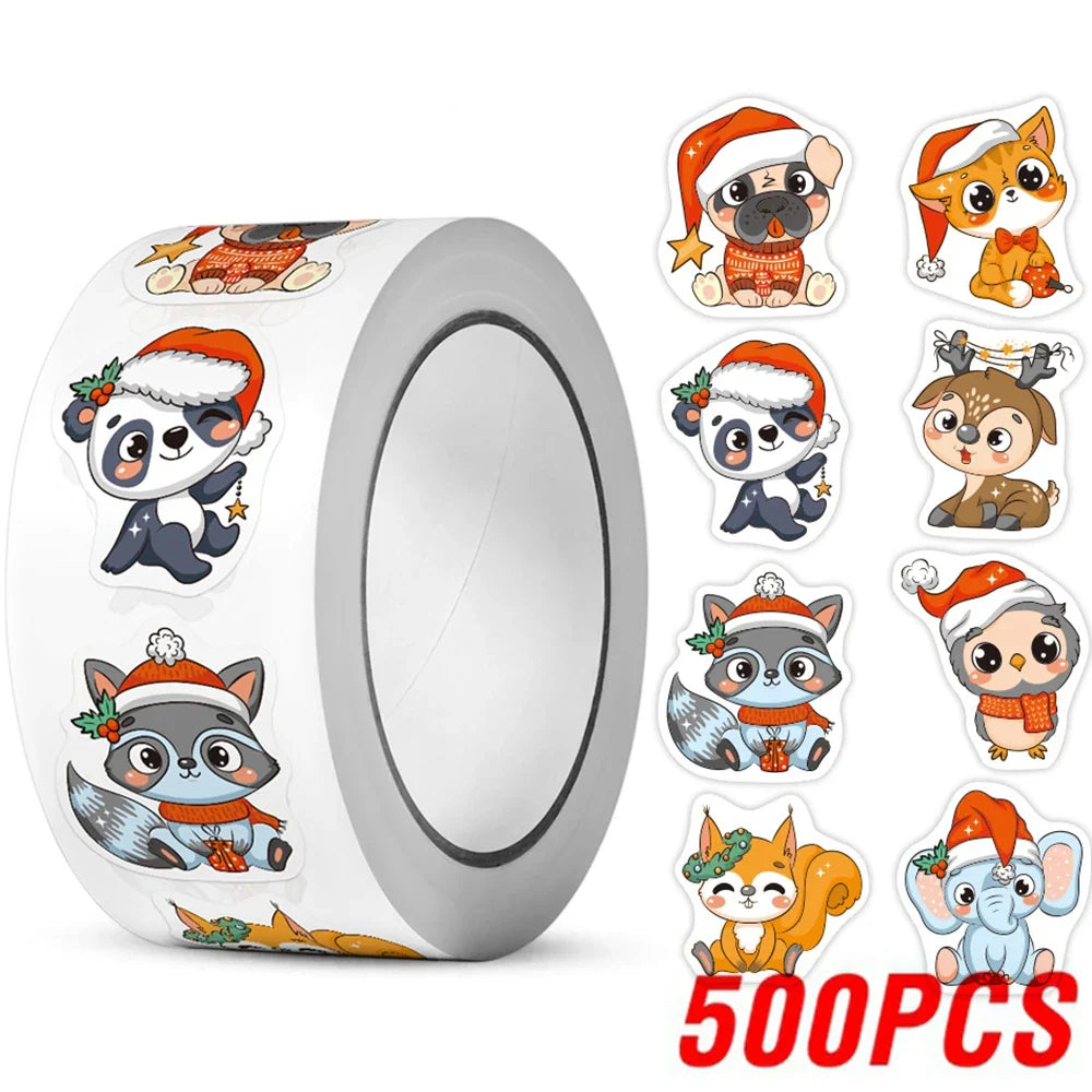 Christmas Animal Stickers 100-500pcs 8 Designs 2.5cm