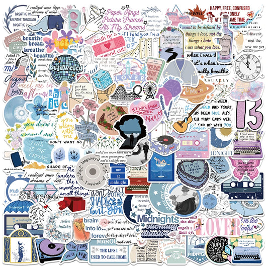 50/100pcs Aesthetic Cartoon Famous Singer Taylor Album Swift Lyric Stickers For Luggage Laptop Guitar Waterproof Vinyl Decals