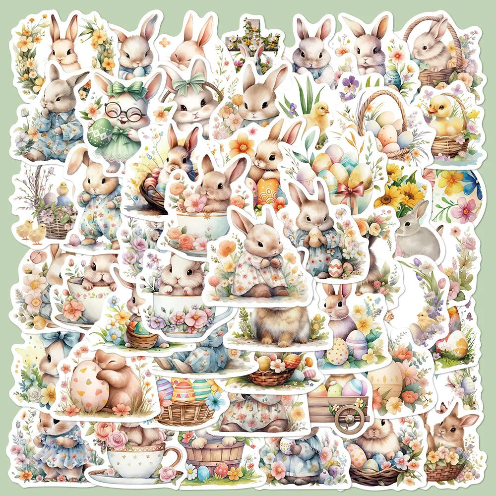 50Pcs Cute Rabbit Cartoon Stickers for Helmet, Wall, DIY Decoration