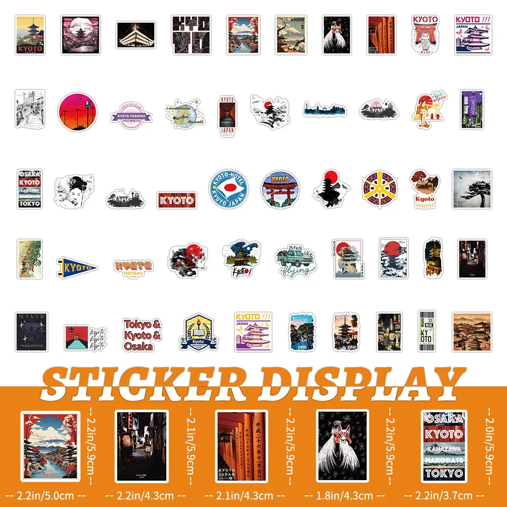 10/30/50PCS Kyoto Landscape Stickers Japanese Style Cartoon Aesthetic Decals Decoration For Skateboard Fridge Phone Laptop Toys