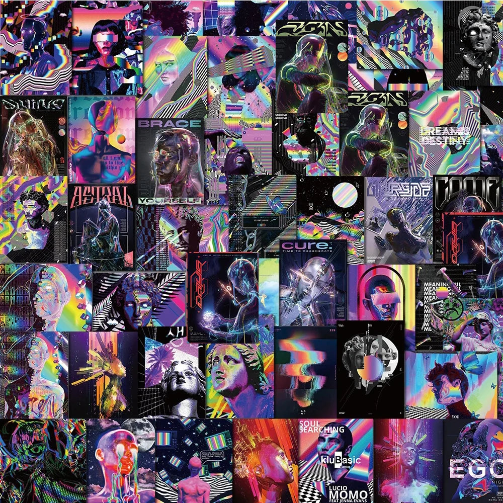 Retro Harajuku Acid Art Stickers: Aesthetic Decals for Skateboard, Laptop, Guitar, Phone, Luggage, Car (10/30/50PCS)