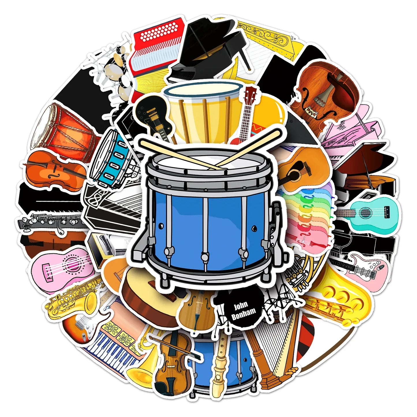 50Pcs Musical Instrument Cartoon Waterproof Vinyl Stickers for Skateboard Snowboard