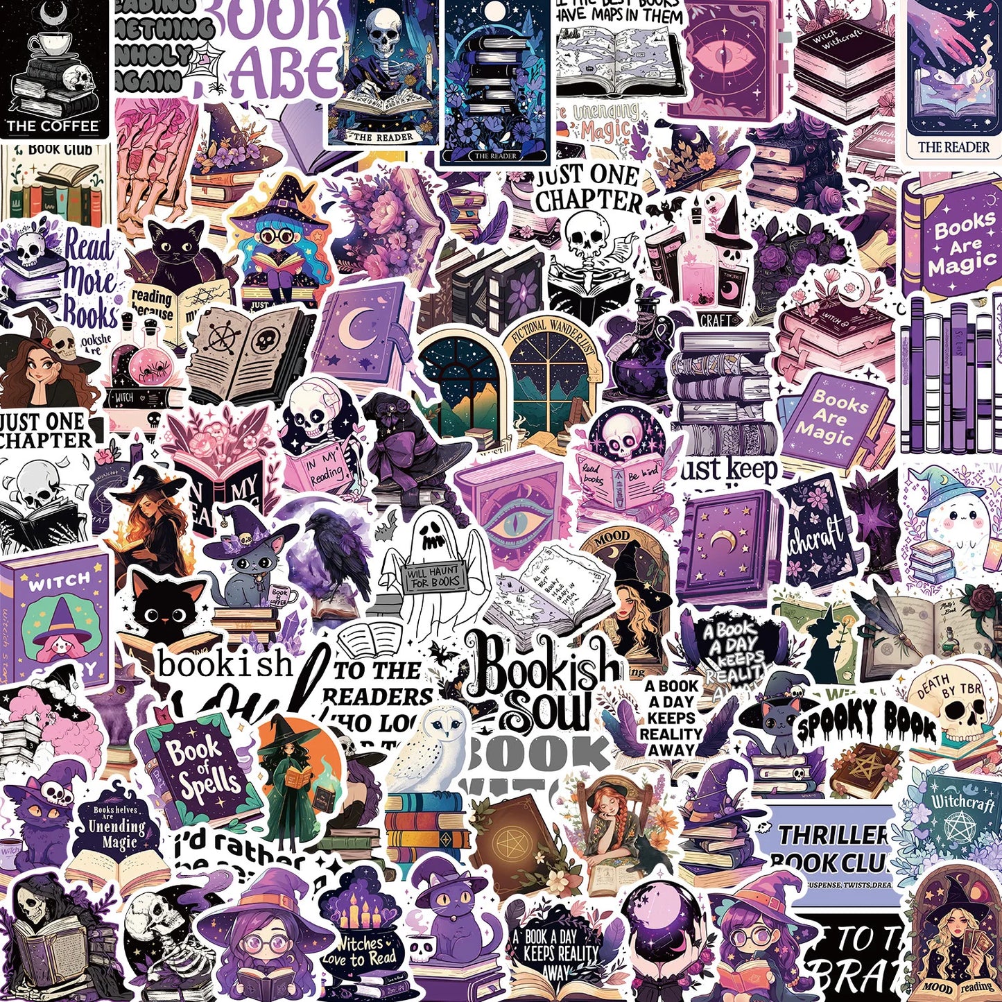 Purple Witch Cartoon Stickers Pack - Fridge, Laptop, Luggage, Skateboard, Graffiti