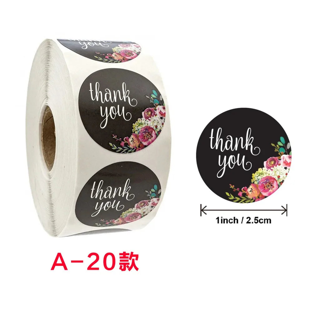 50-500pcs Labels Roll Flower Thank You Stickers 1inch Adhesive Labels Stickers for Gift Decoration Stationery Wrapping Supplies