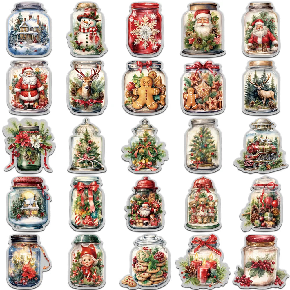 10/30/50PCS Cute Christmas Wishing Bottle Stickers Cartoon Santa Claus Decals Party Decoration Laptop Phone Luggage Fridge Gifts