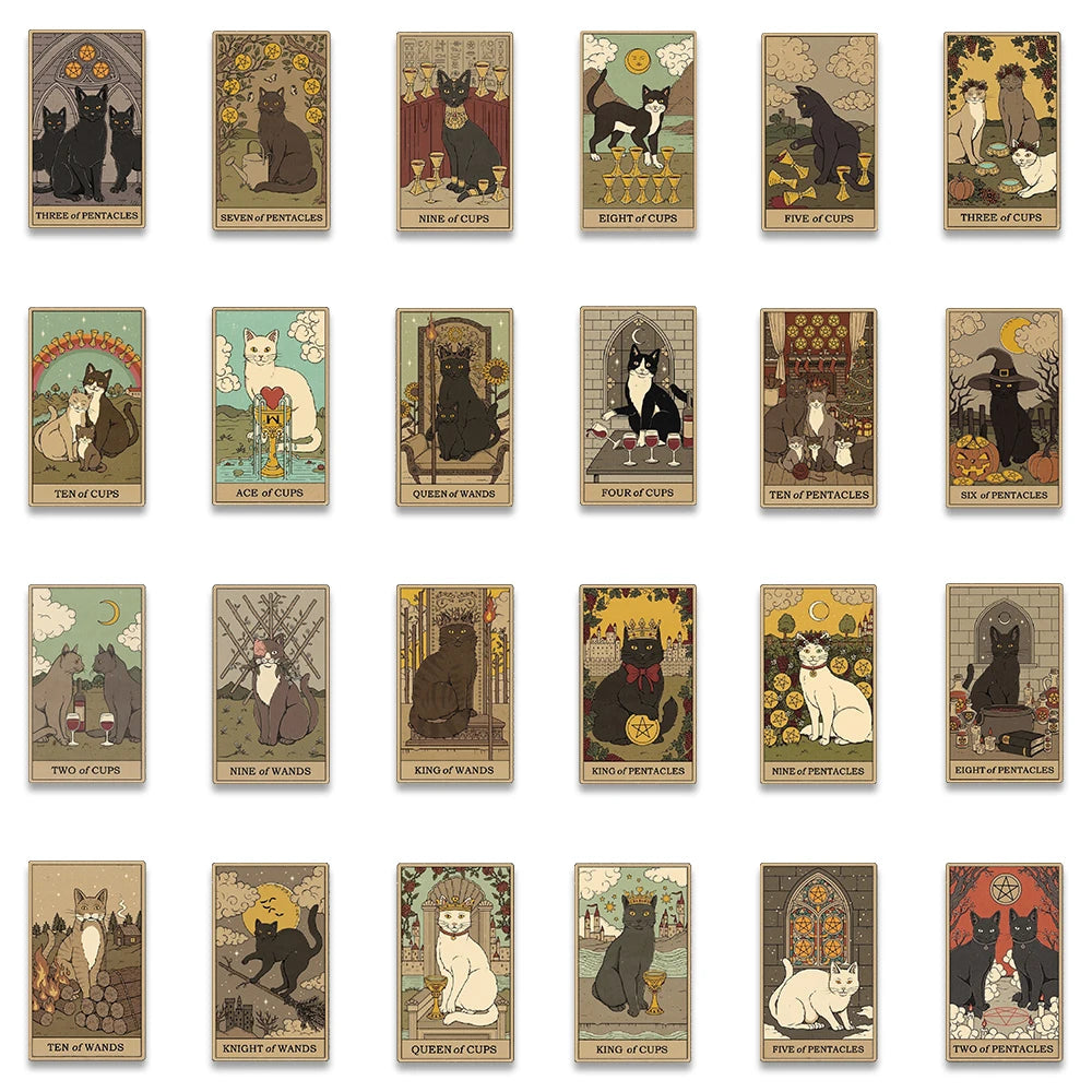 70pcs Retro Cartoon Cats Tarot Art Stickers