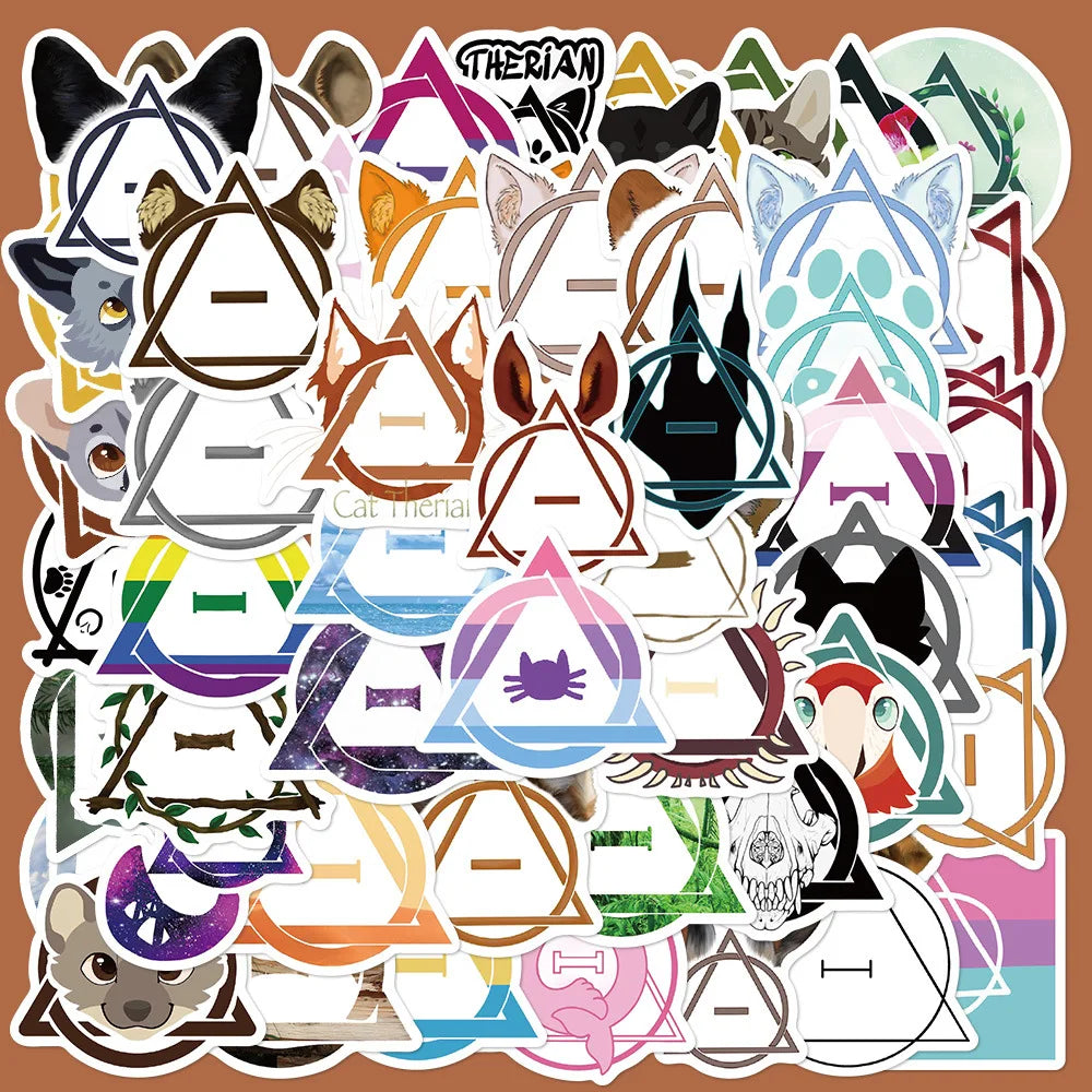 50pcs Cartoon Therian Graffiti Stickers for Helmet, Wall, DIY Decoration