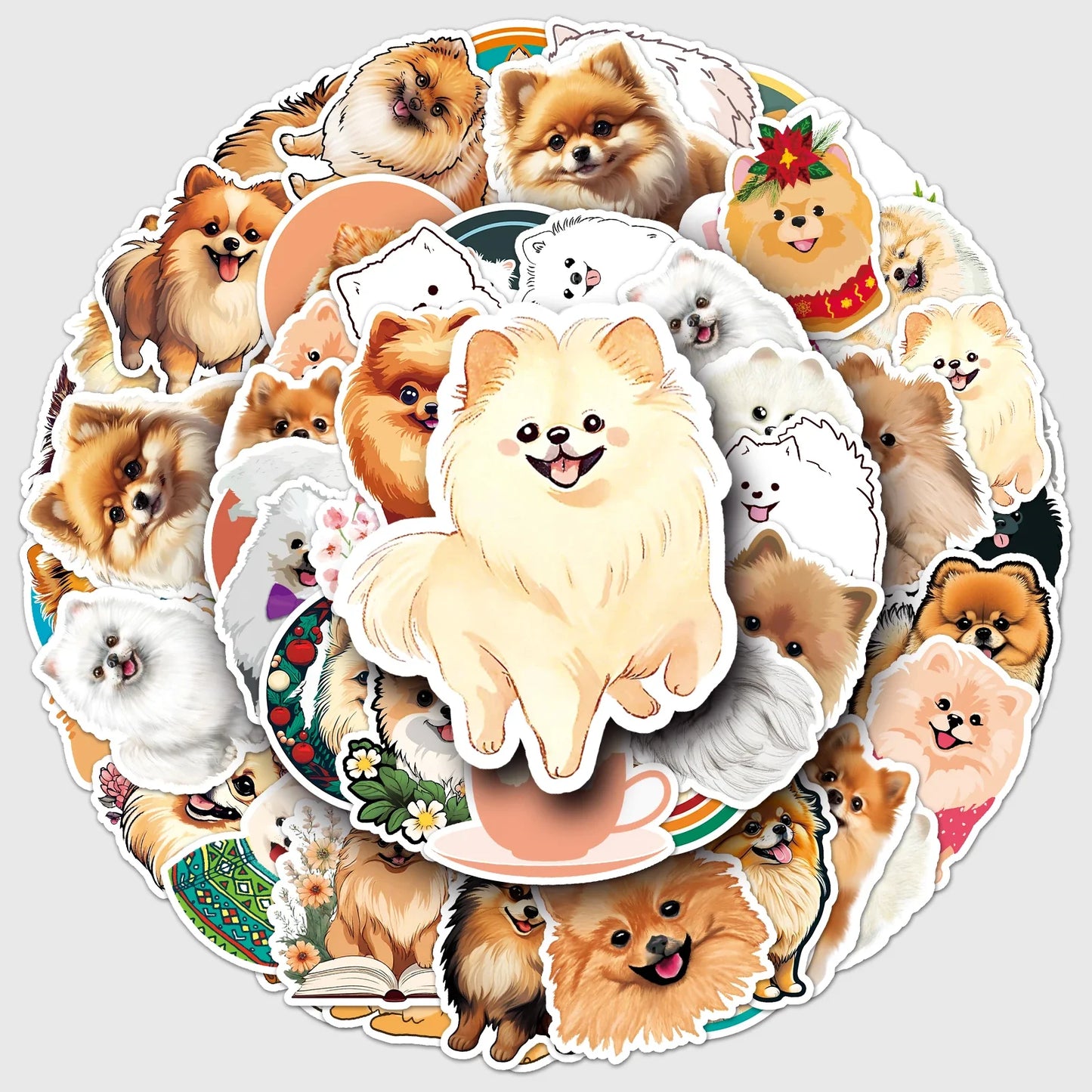 50Pcs Pomeranian Cartoon Waterproof Vinyl Stickers for Skateboard Snowboard Home Decor