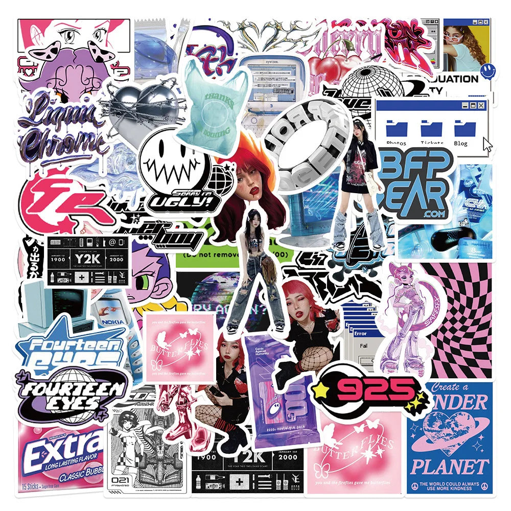 Retro Y2K Girl Cartoon Stickers for Phone Laptop Luggage Skateboard - Fun Gift for Kids