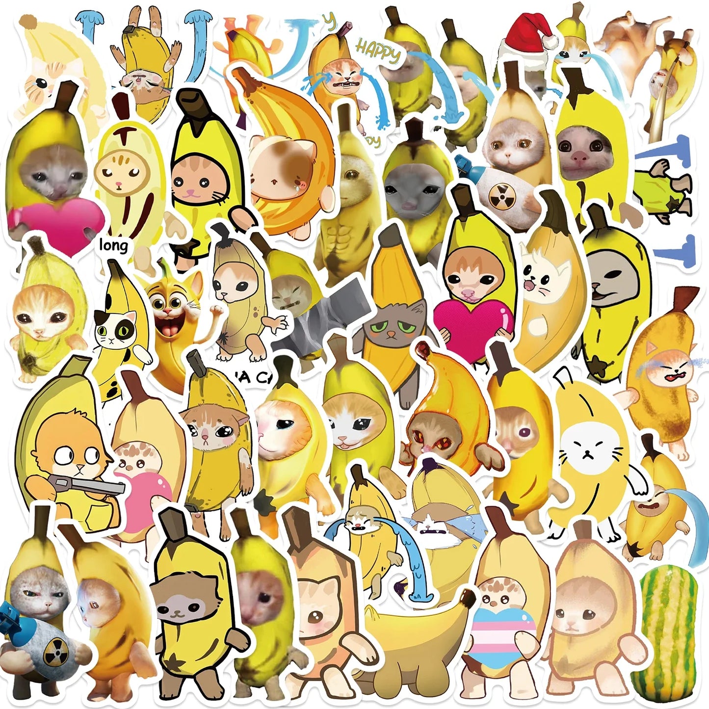 50Pcs Kawaii Cat Banana Stickers for Laptop & Scrapbook