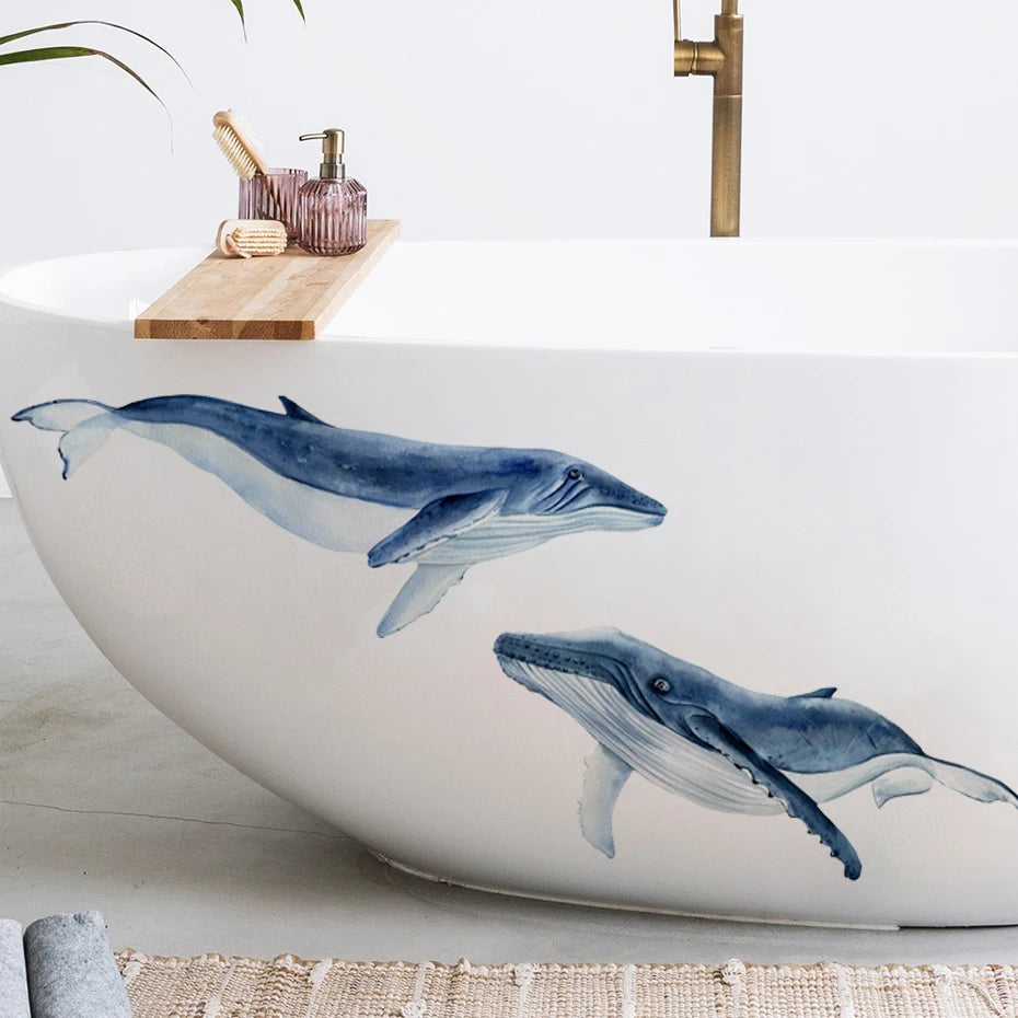 Cartoon Whale Wall Stickers for Bathroom Nursery Decor Removable Decals