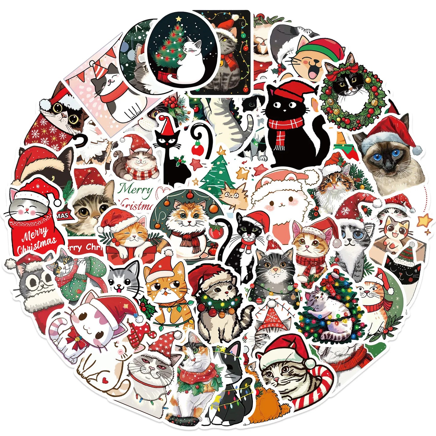Christmas Cat Stickers for Suitcase, Skateboard, Laptop, Luggage, Phone