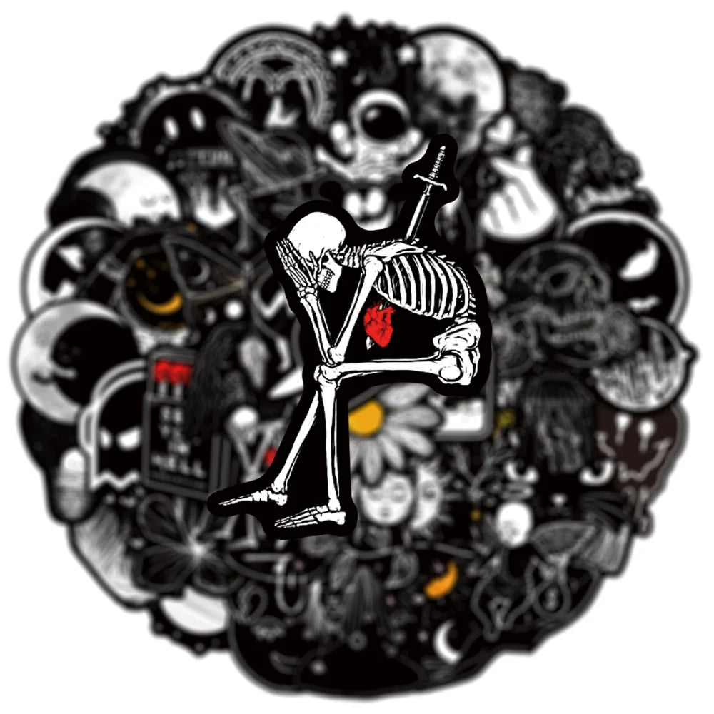 10/50Pcs Black White Gothic Terror Horror Skull Stickers for Laptop Computer Luggage Phone Notebook Vinyl Decal Waterproof