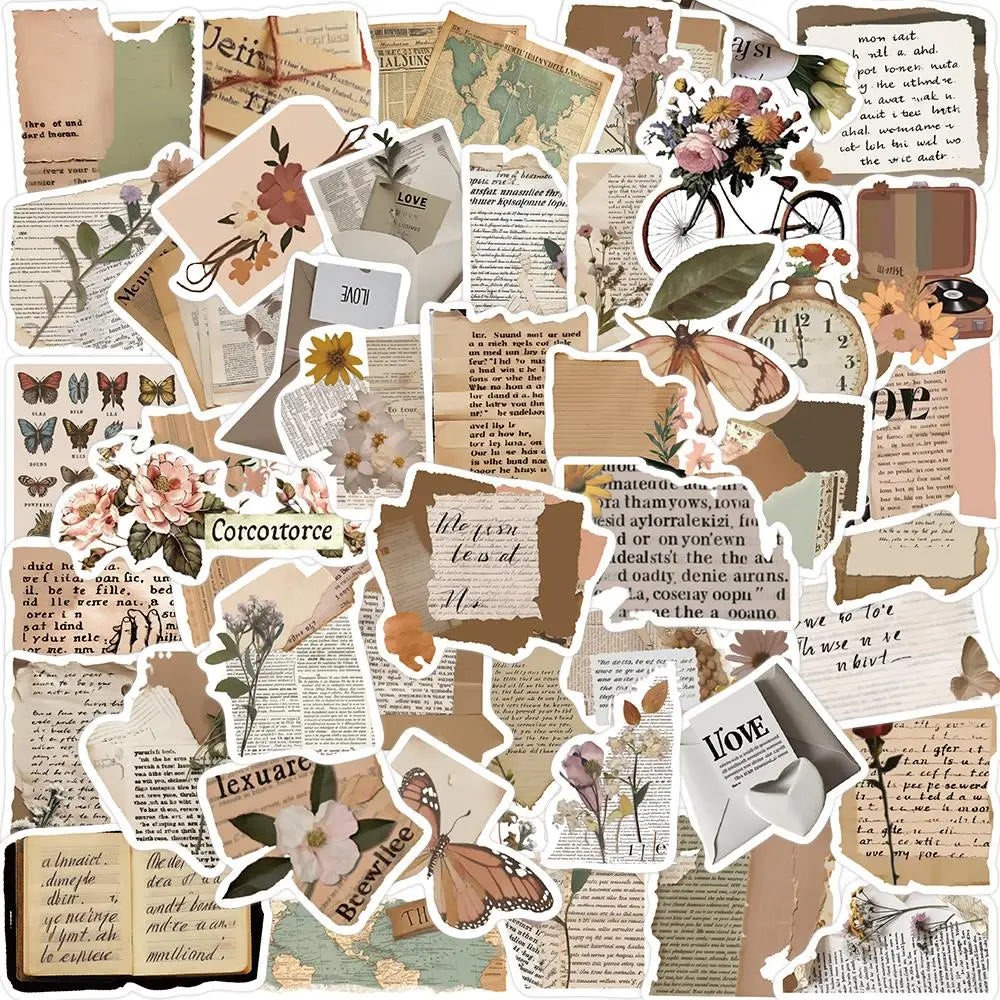 10/25/50pcs Retro English Fragmented Stickers Decals Cartoon Graffiti DIY Notebook Luggage Wall Decoration PVC Sticker