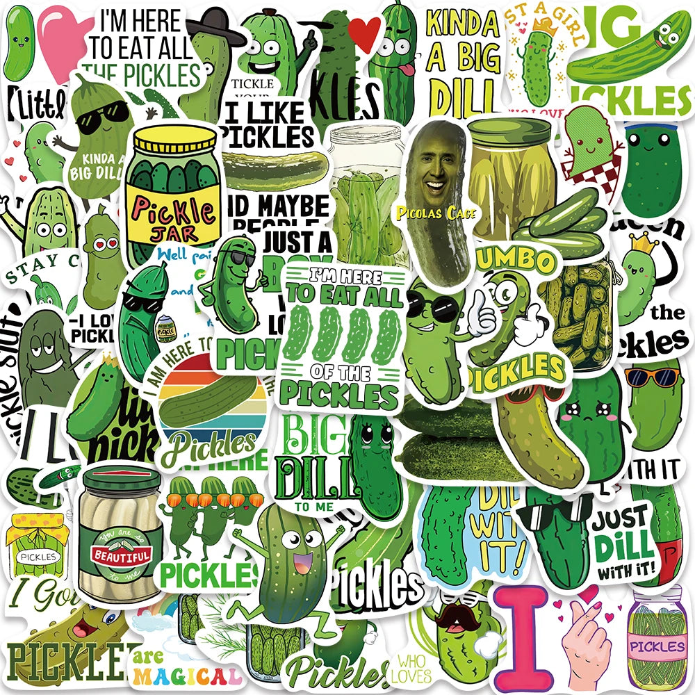 50PCS Cute Pickle Stickers for Laptop, Guitar, Skateboard, Water Bottle, Bicycle - Waterproof Decals