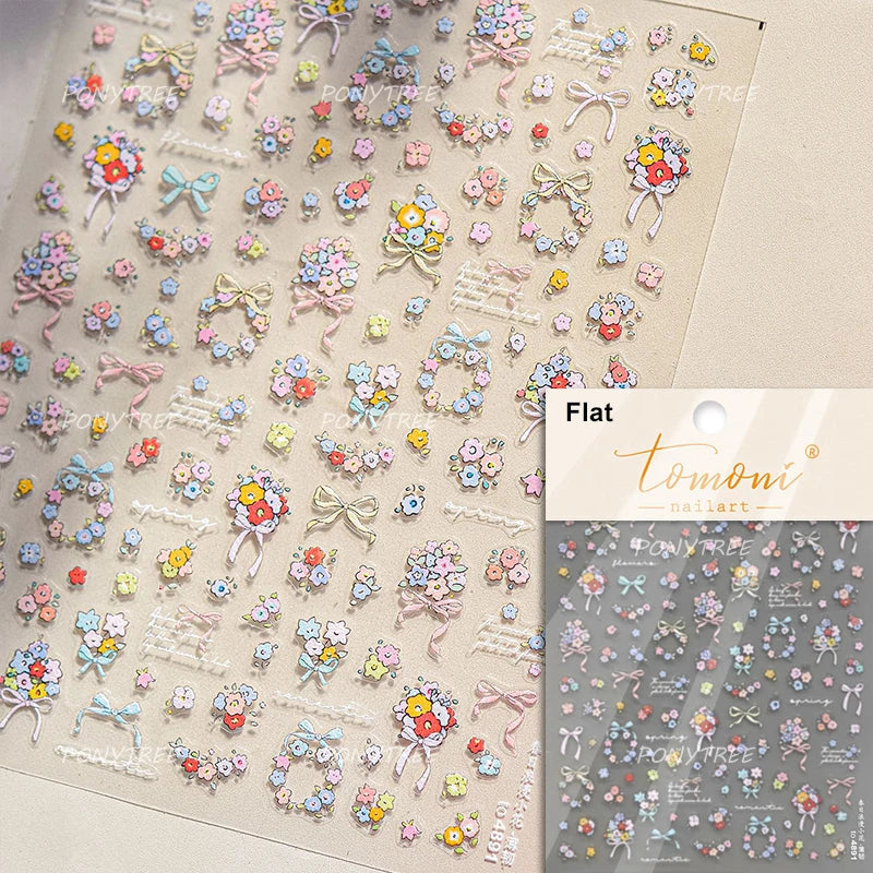 5D Floral Nail Art Stickers: Colorful Dried Flower Decals