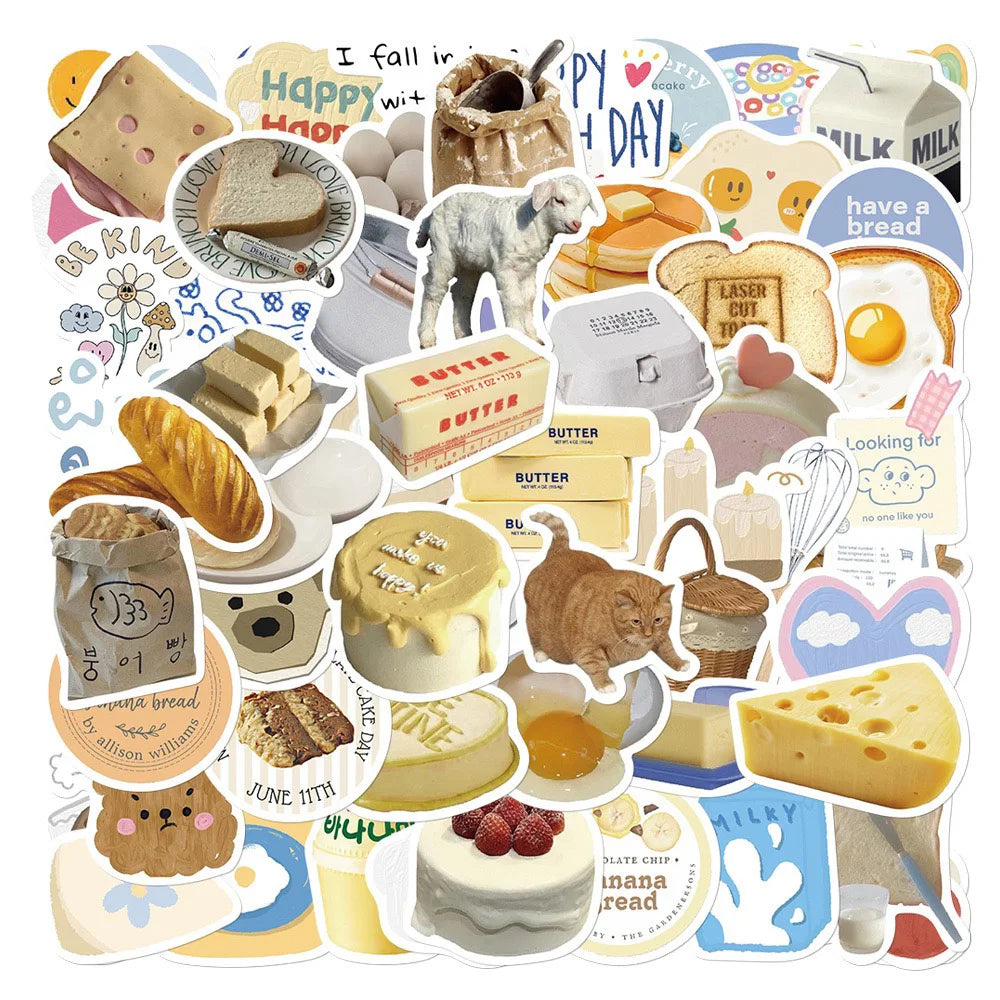 Butter Bread Cute Stickers for Laptop, Luggage, Skateboard, DIY, Kid Toys - 10/30/63PCS