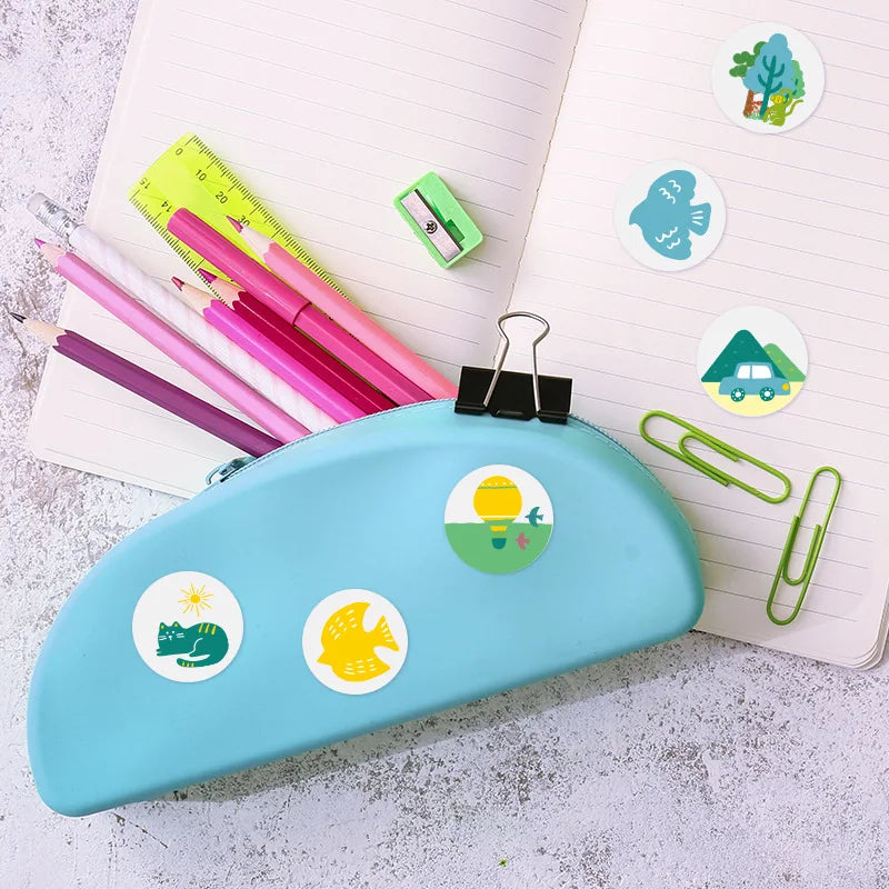 100-500pcs 1inch Cute Cartoon Stickers Round Reward Sticker Adhesive Labels for Classic School Teacher Kids Toy Sealing Lables