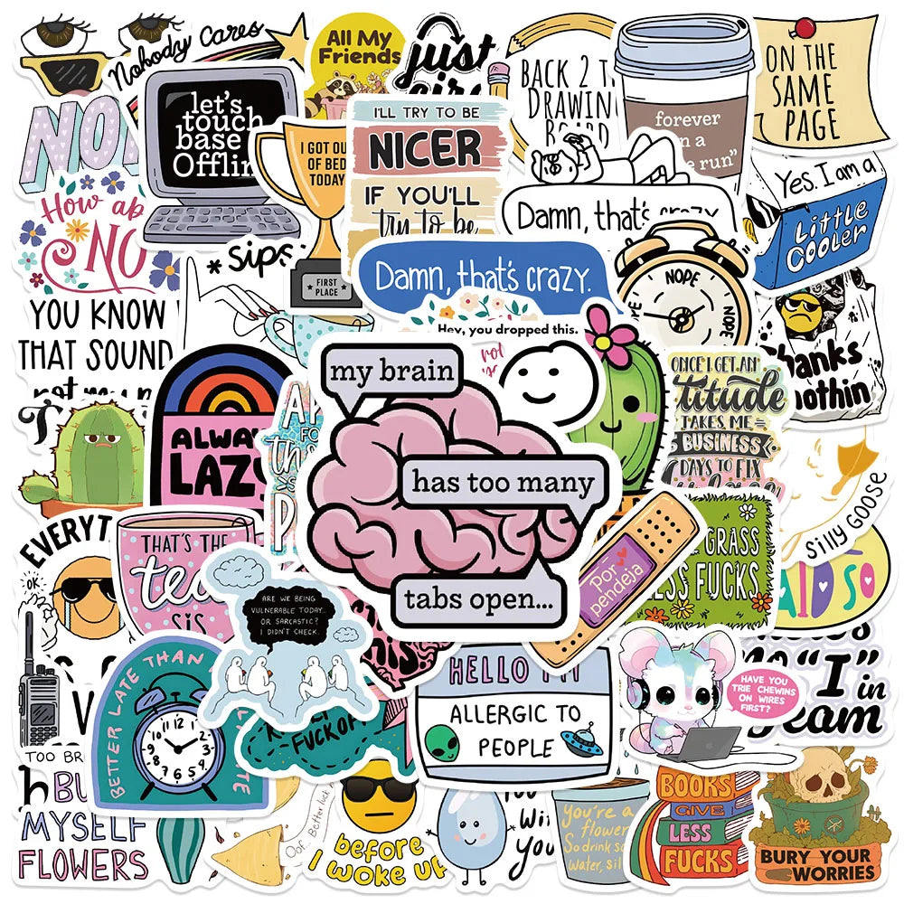 50pcs Funny Cartoon Sarcastic Stickers For Luggage Laptop Guitar Phone Skateboard Waterproof Graffiti Vinyl Bicycle Car Decals