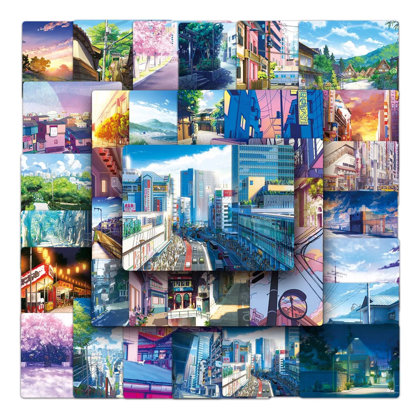 50Pcs Street View Cartoon Waterproof Vinyl Stickers for Skateboard Snowboard
