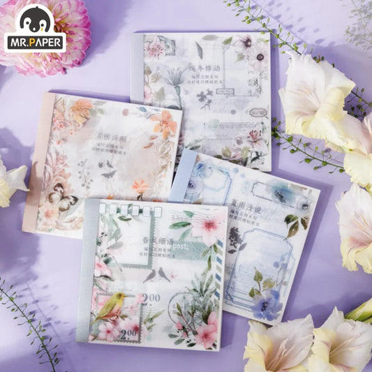 Retro Floral Sticker Book - Four Seasons Theme, 20pcs