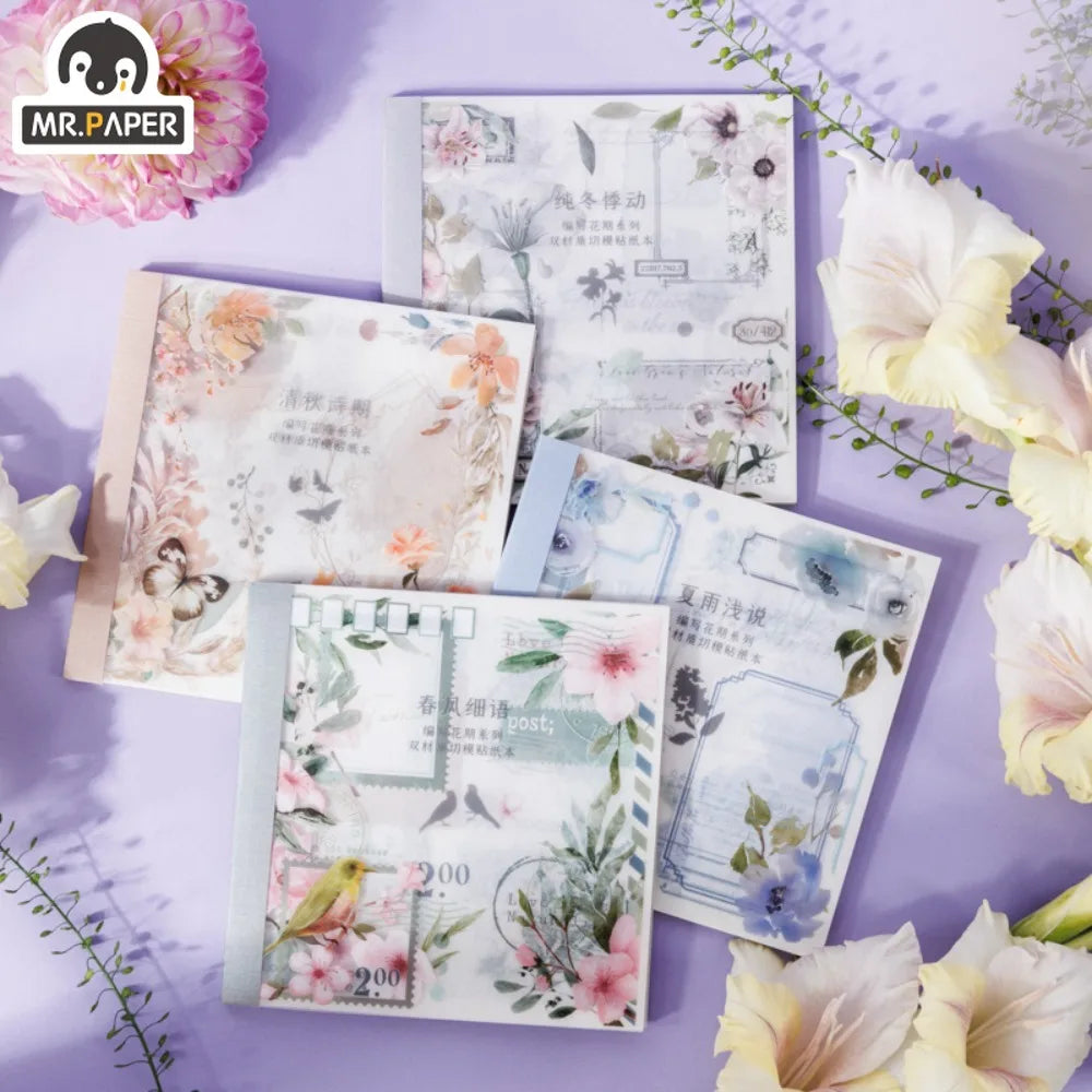 Retro Floral Sticker Book - Four Seasons Theme, 20pcs