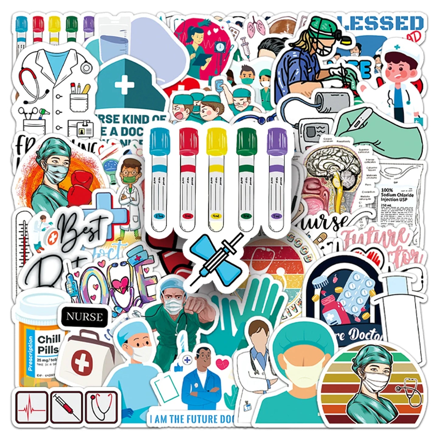 50Pcs Doctor Cartoon Waterproof Vinyl Stickers for Skateboard Snowboard