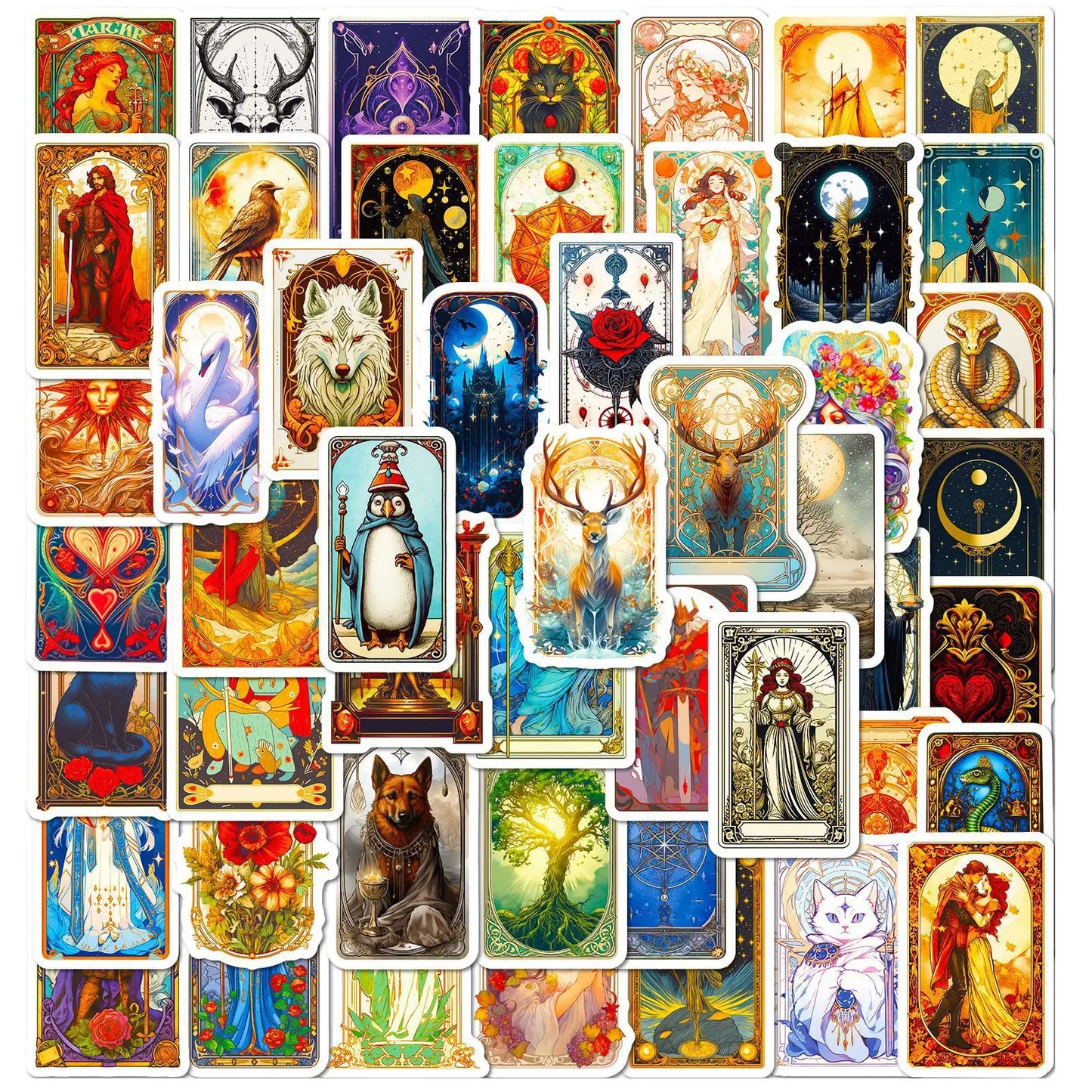 50Pcs Fantasy Tarot Graffiti Stickers for Helmet, Wall, DIY Decoration