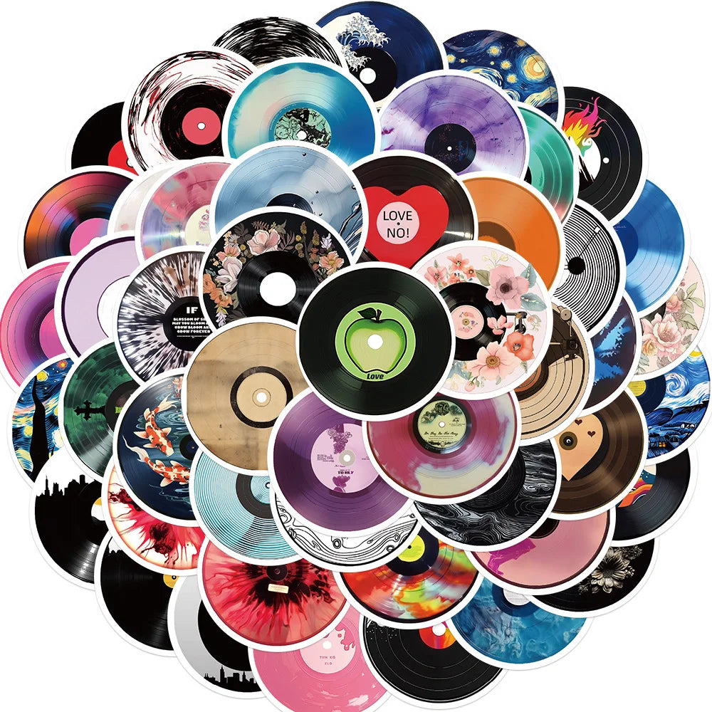 10/30/50PCS Cartoon Vinyl Record CD Stickers Music Toys Decoration DIY Skateboard Guitar Phone Notebook Kids Toys Funny Sticker