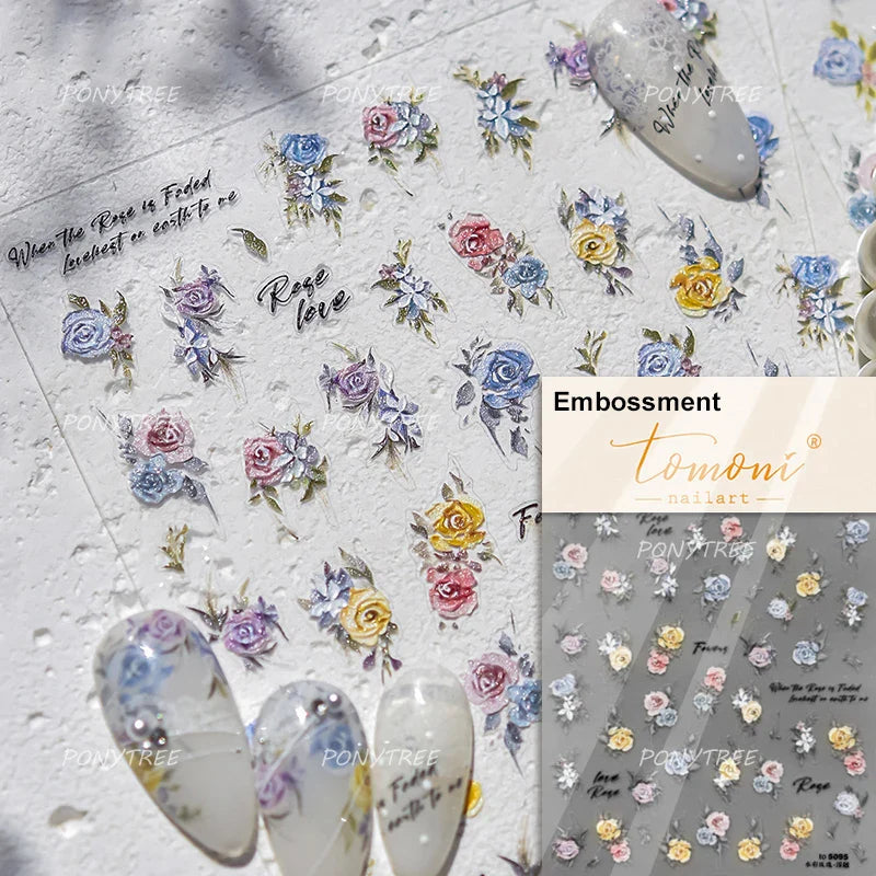 5D Rose Flower Nail Art Stickers - Watercolor Style