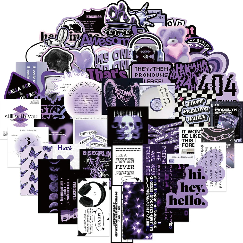 Cool Graffiti Stickers: 10/30/60pcs Black Purple Cartoon Decals for Skateboard, Helmet, Phone, Bike, Fridge