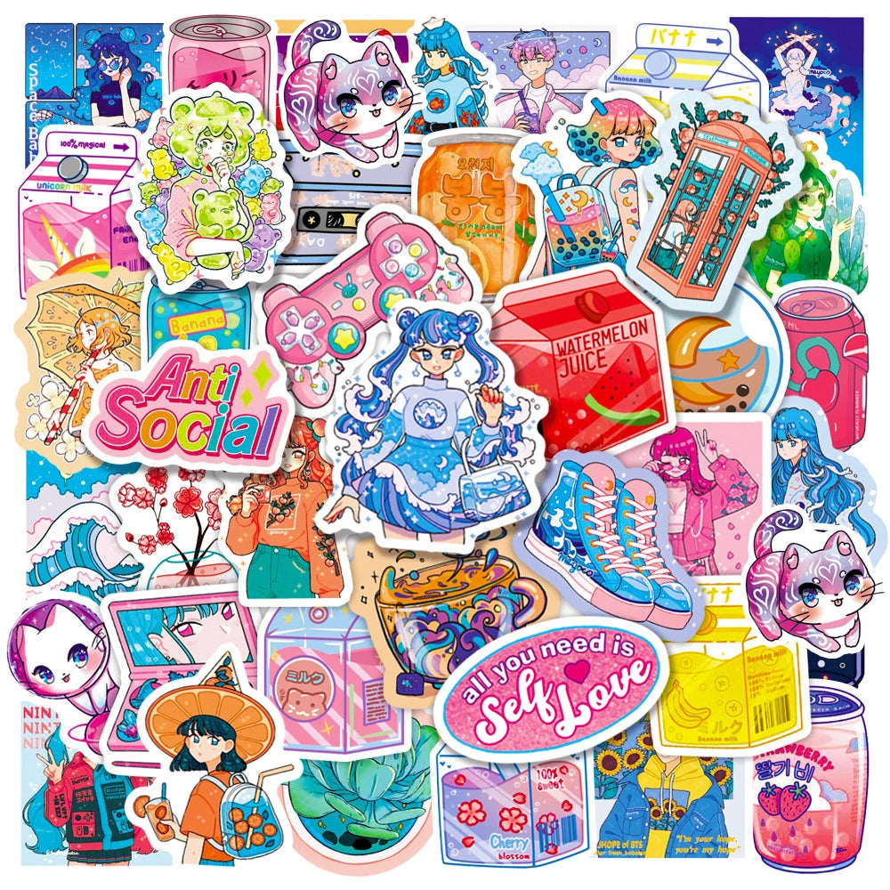 Kpop Kawaii Stickers Pack: Cute Aesthetic Decals for Laptop, Phone, Scrapbook, Graffiti