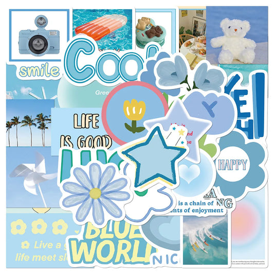 15PCS Blue Cartoon Stickers PVC Waterproof Skateboard Notebook Graffiti