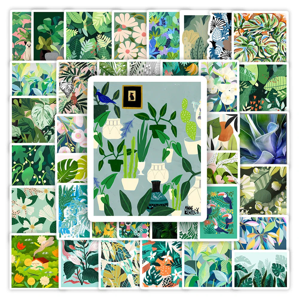 Spring Summer Green Pattern Stickers DIY Toys Gift Decorative Decal for Scrapbook Journal Diary Laptop Phone Luggage Waterproof