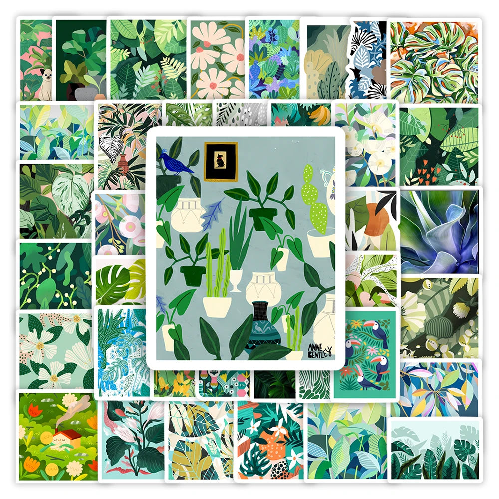 Spring Summer Green Pattern Stickers DIY Toys Gift Decorative Decal for Scrapbook Journal Diary Laptop Phone Luggage Waterproof