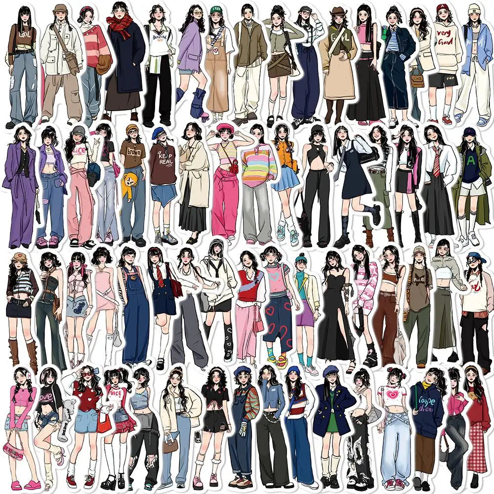 10/65pcs Fashion Mocha Girl Stickers Decals Cartoon Graffiti DIY Notebook Luggage Wall Decoration PVC Sticker