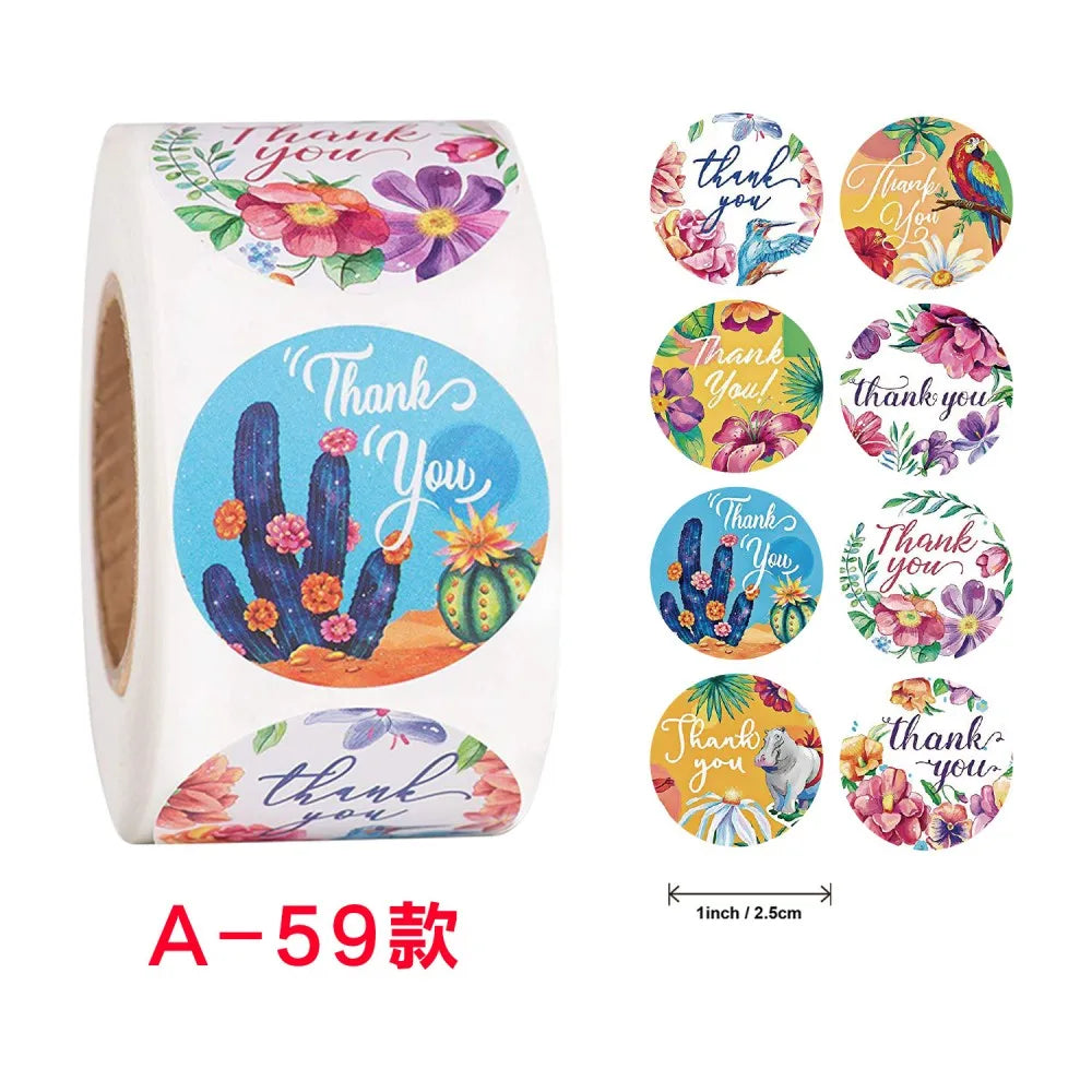 50-500pcs Labels Roll Flower Thank You Stickers 1inch Adhesive Labels Stickers for Gift Decoration Stationery Wrapping Supplies