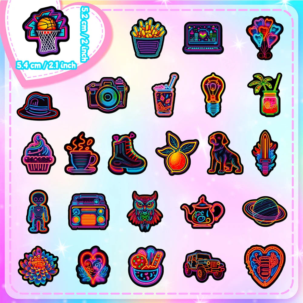 10/30/50/100pcs Neon Light Cartoon Graffiti Stickers Aesthetic DIY Skateboard Laptop Motorcycle Waterproof Cool Sticker for Kids