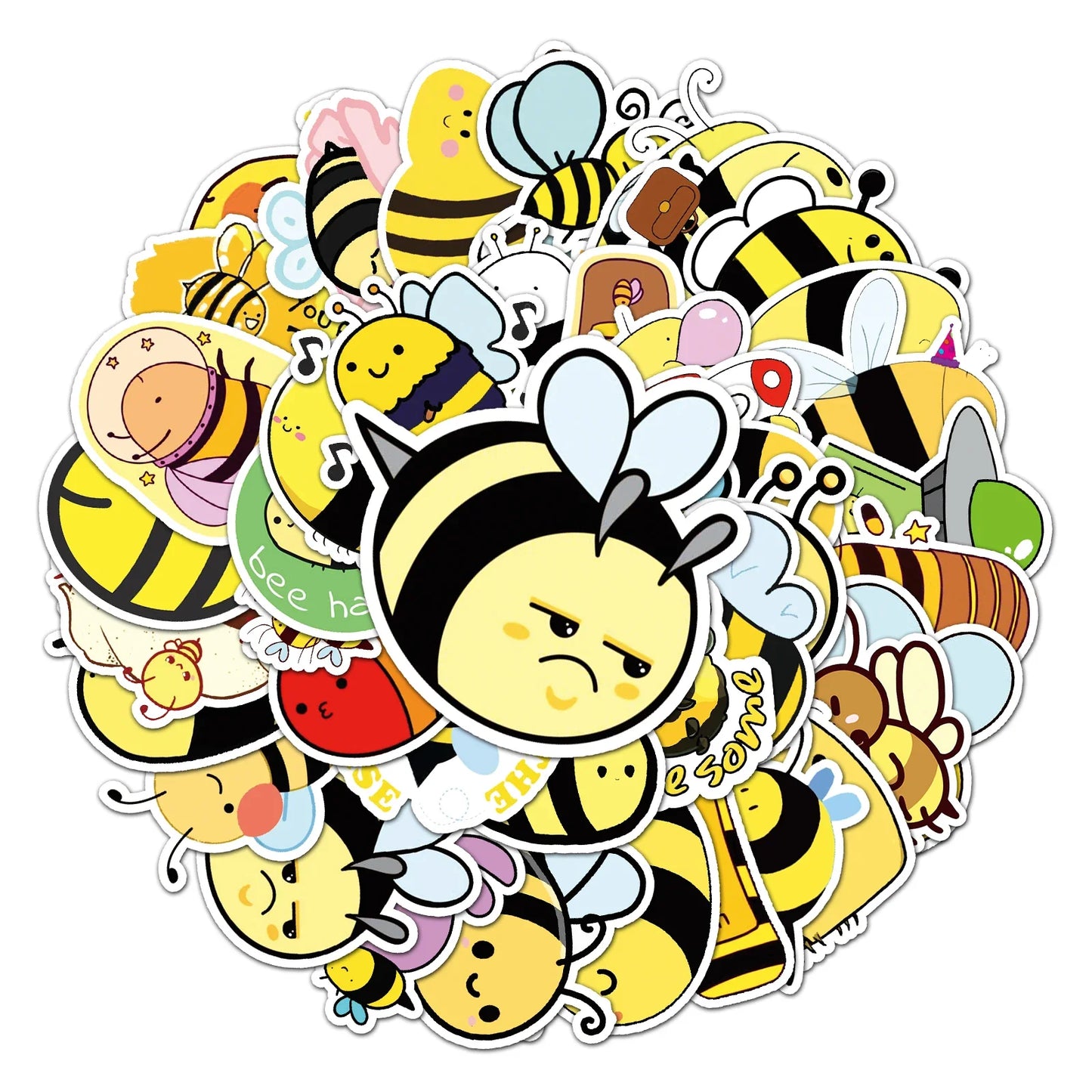 50Pcs Little Bee Cartoon Waterproof Vinyl Stickers for Skateboard Snowboard Decals