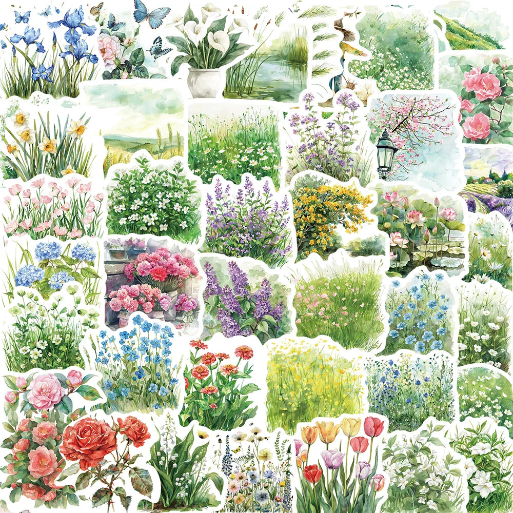 50pcs Waterproof Flower Stickers for Laptop & Luggage