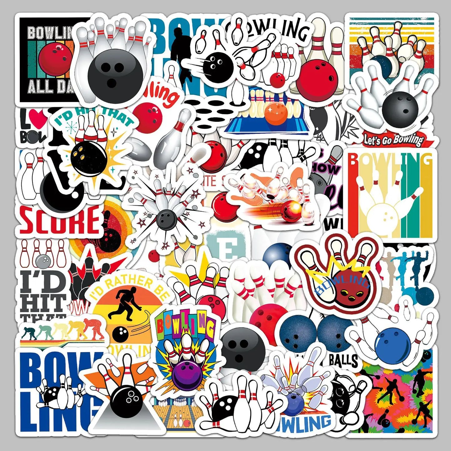 50Pcs Cartoon Bowling Sports Graffiti Stickers for Helmet Wall DIY Decoration
