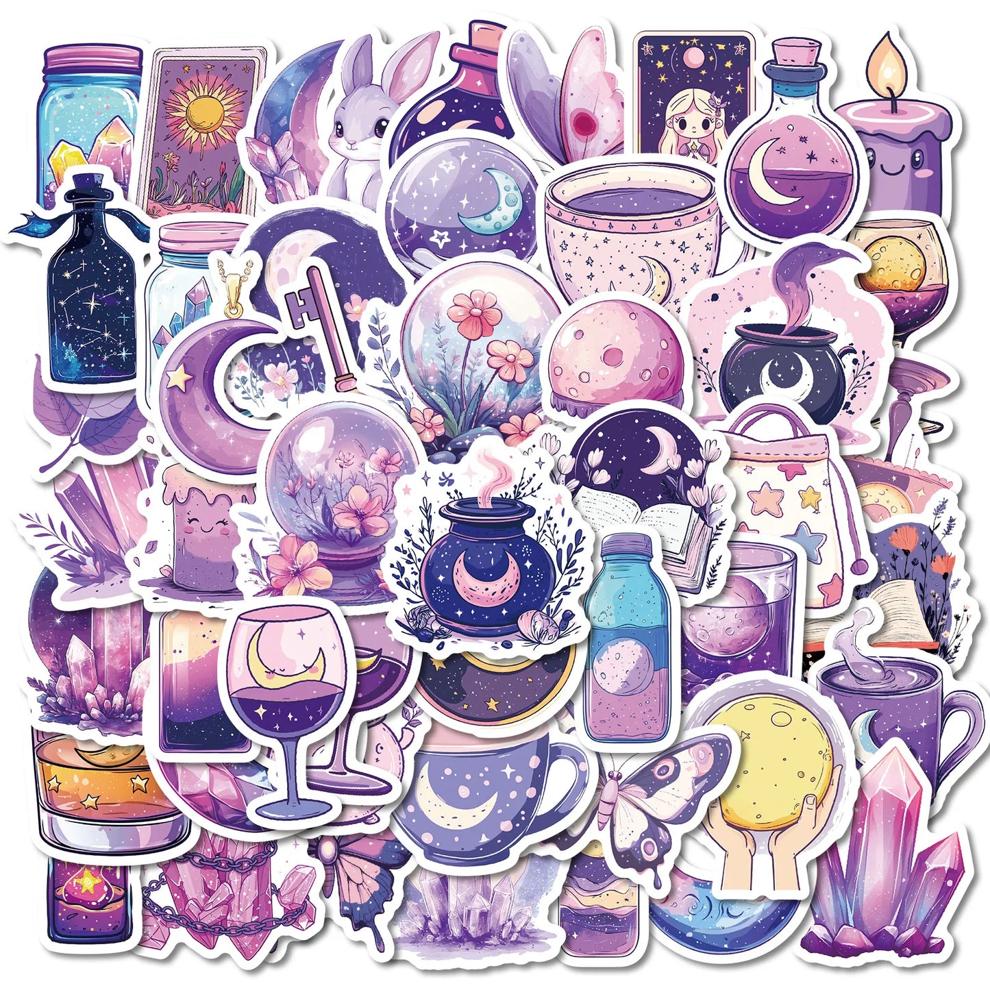 50pcs Cartoon Moon Graffiti Stickers for Helmet, Wall, DIY Decor