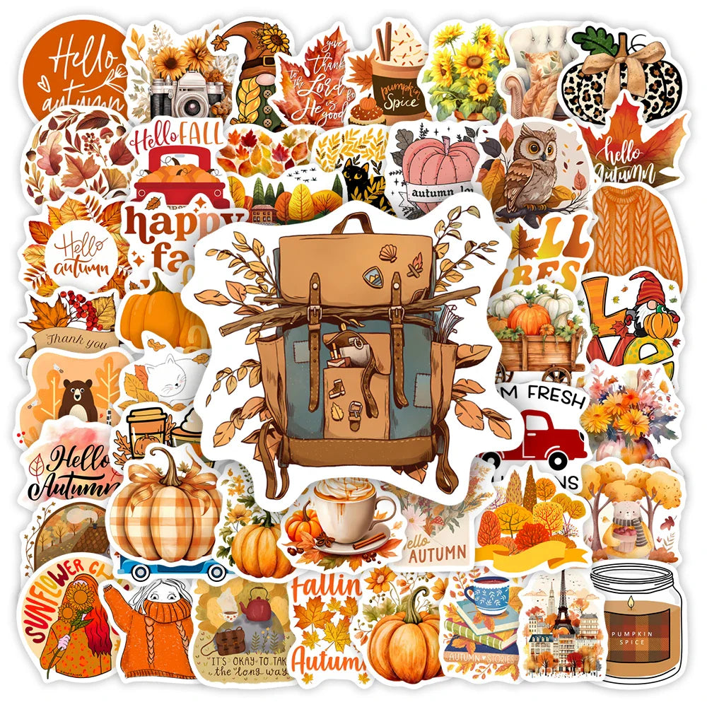 Lovely Autumn Fall Stickers Aesthetic DIY Gift Kids Toy Decal for Laptop Phone Scrapbook Luggage Decorative Bottles Waterproof