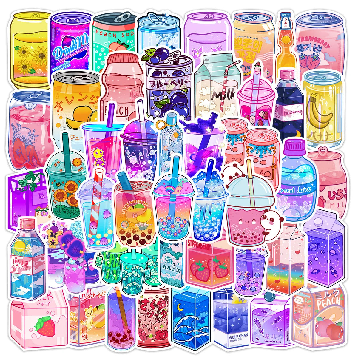 Kawaii Drink Stickers Pack for Luggage, Water Bottle, Laptop
