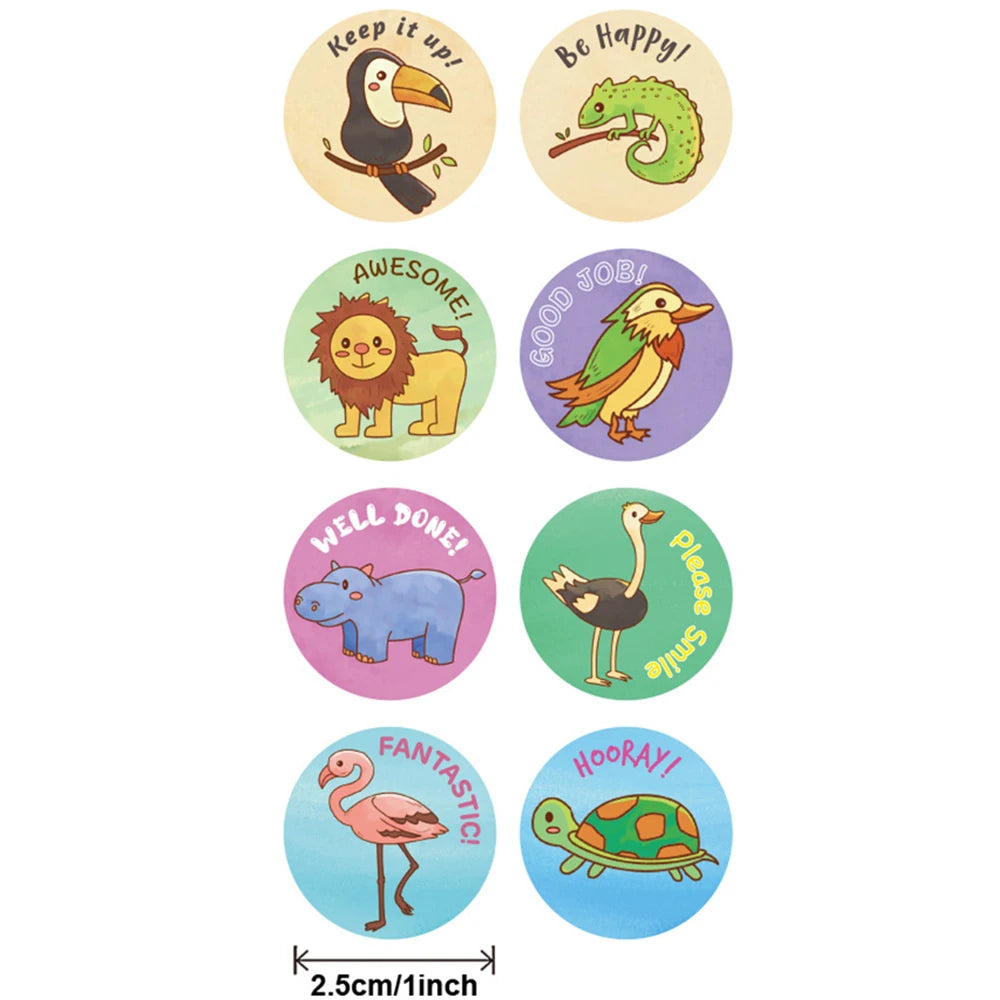 100-500pcs 8 Styles Round Cartoon Animal Reward Stickers Kids Party Handmade Scrapbooking Gift Packaging Seal Label